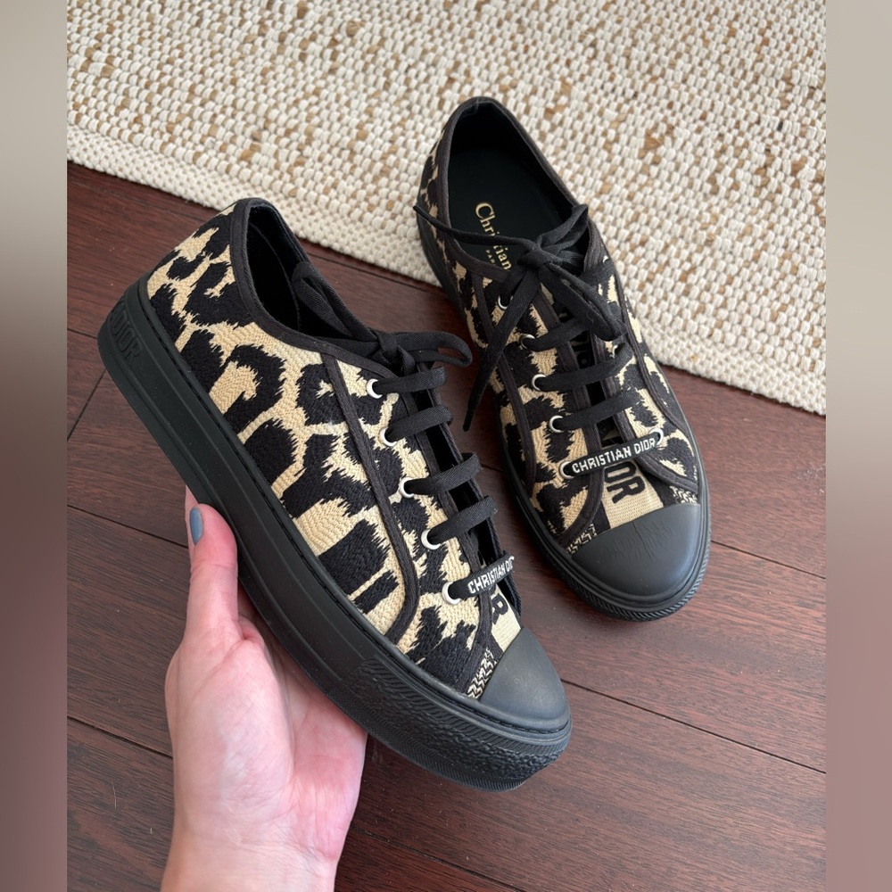 Christian Dior Walk'n Dior Low Top Sneakers Black Animal Print US 8.5